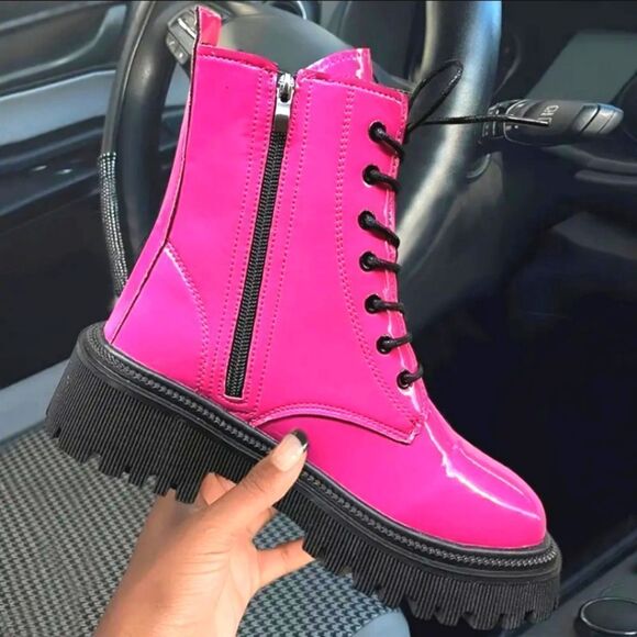 Neon combat boots sz 8 - Picture 10 of 14